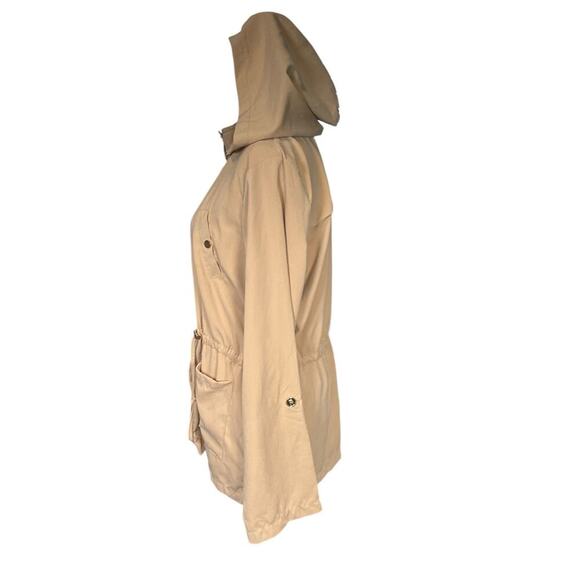 Sweet Wanderer Hooded Full Zip Jacket Roll Tab Sleeves Women Size XL Tan/Gold - Picture 4 of 11